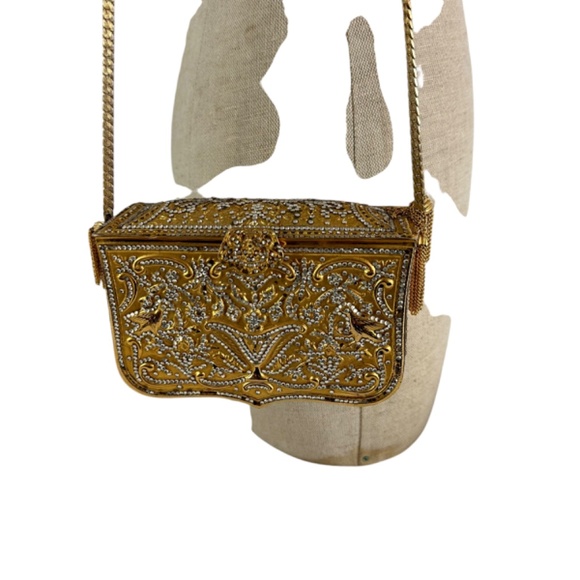 Rare Vintage JUDITH LEIBER Minaudière Gold Crystal Gilded Stamp Clutch Bag - Picture 2 of 16